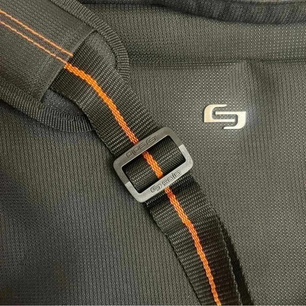Solo Ace Slim Brief Laptop Briefcase Messenger Bag Black Orange Adjustable Strap